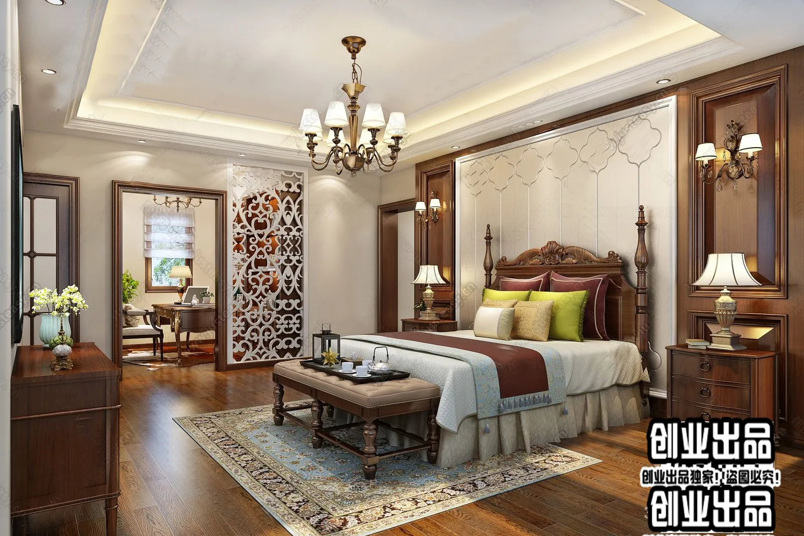 Bedroom 3D Interior Scene – American Style – 005