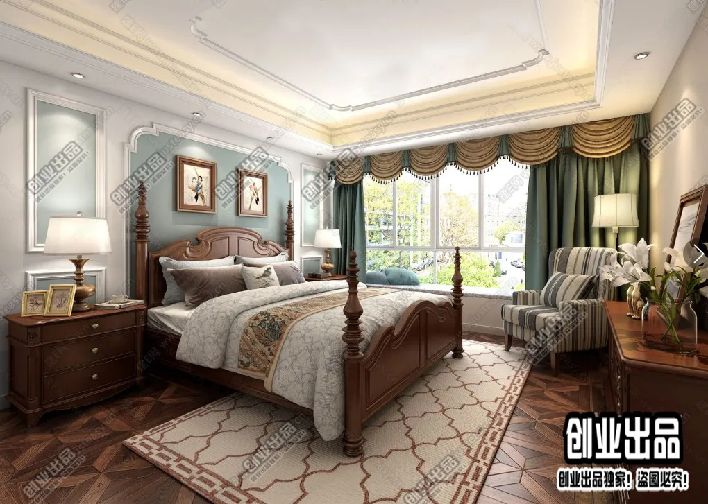 Bedroom 3D Interior Scene – American Style – 006