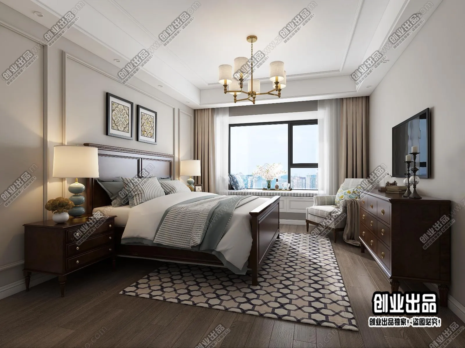 Bedroom 3D Interior Scene – American Style – 007