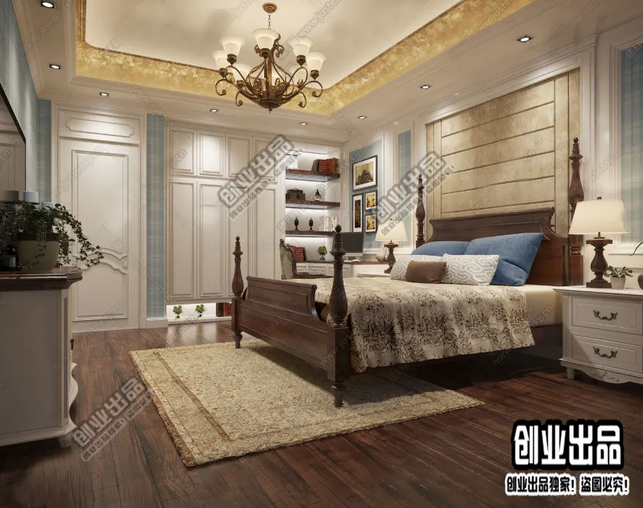 Bedroom 3D Interior Scene – American Style – 010