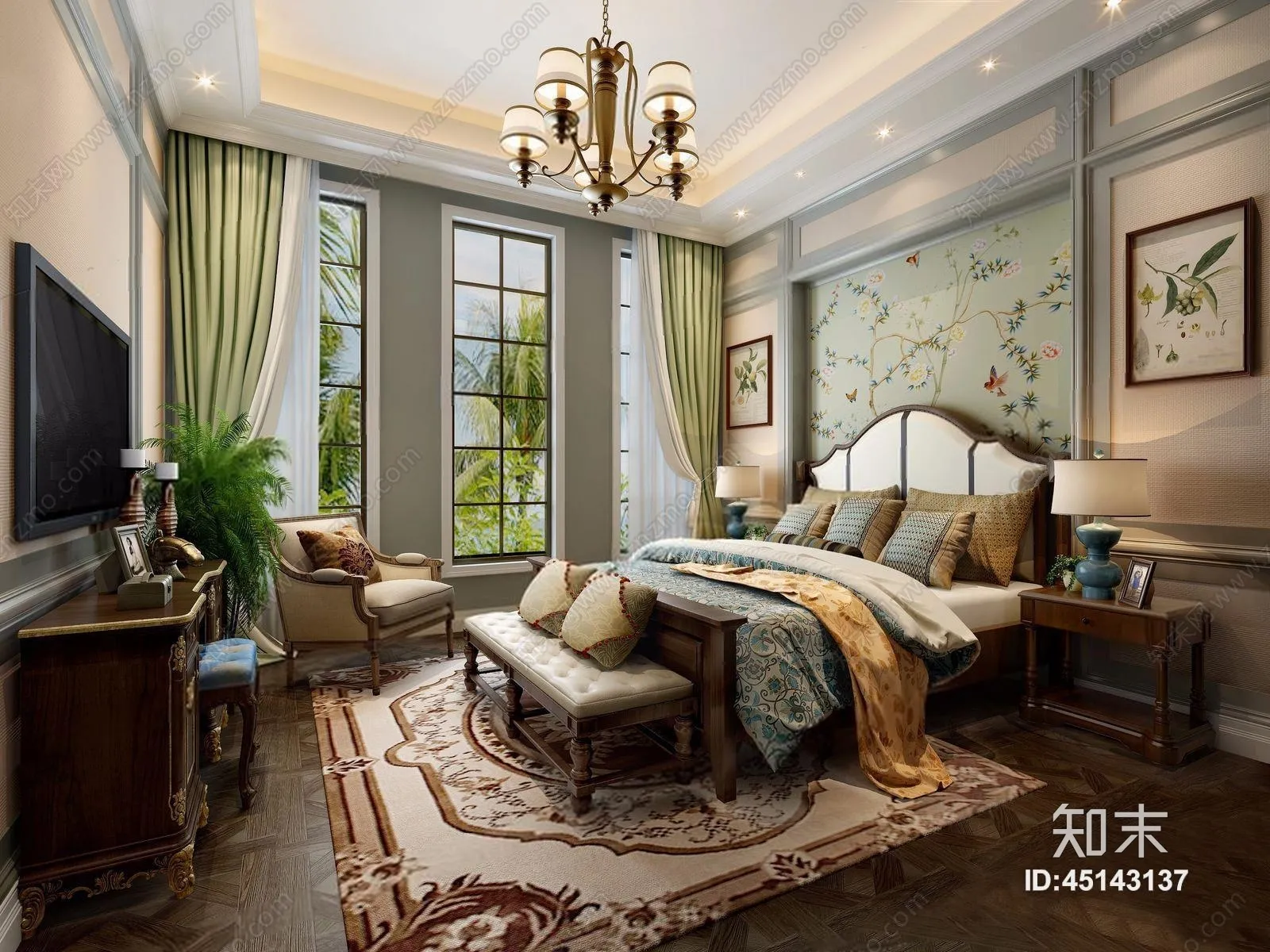 Bedroom 3D Interior Scene – American Style – 011