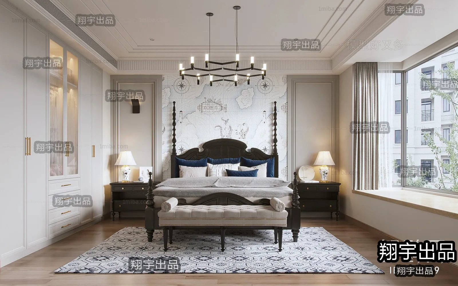 Bedroom 3D Interior Scene – American Style – 012