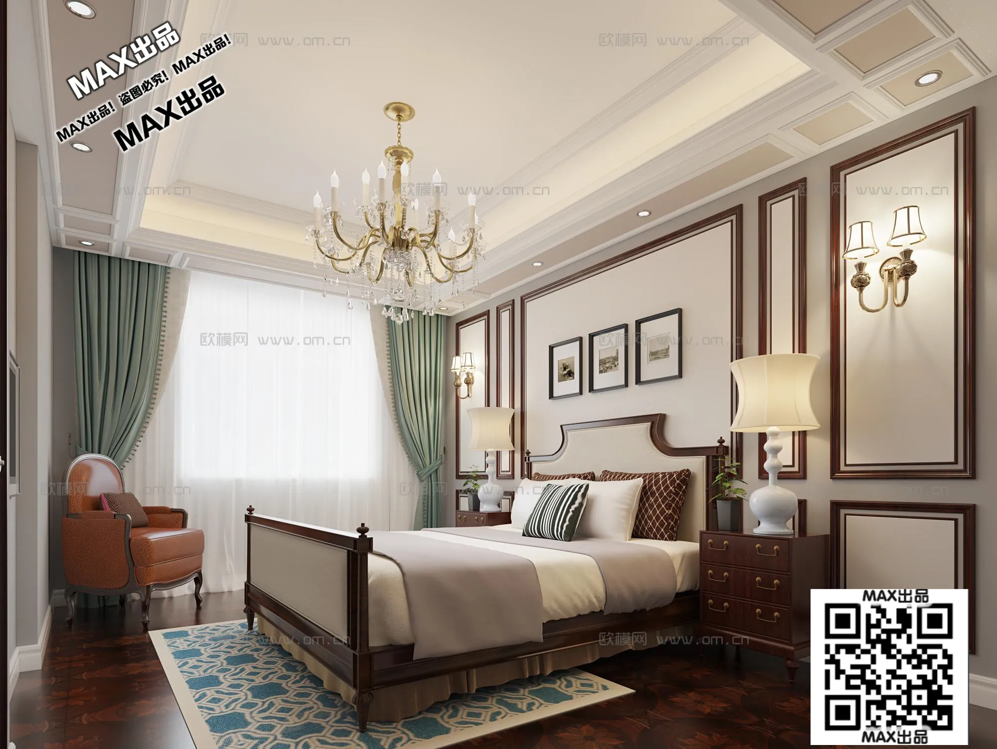 Bedroom 3D Interior Scene – American Style – 013