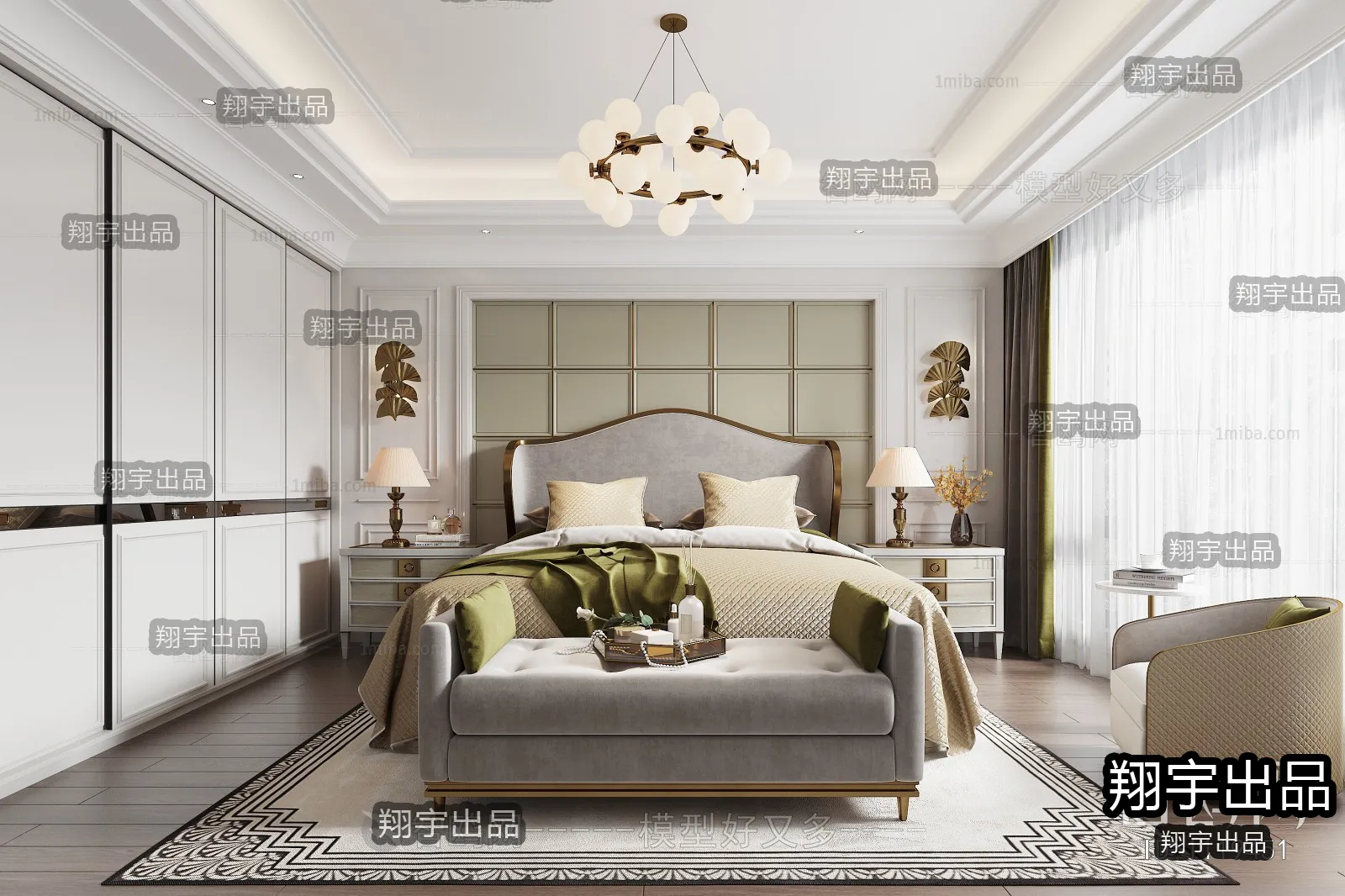 Bedroom 3D Interior Scene – American Style – 016