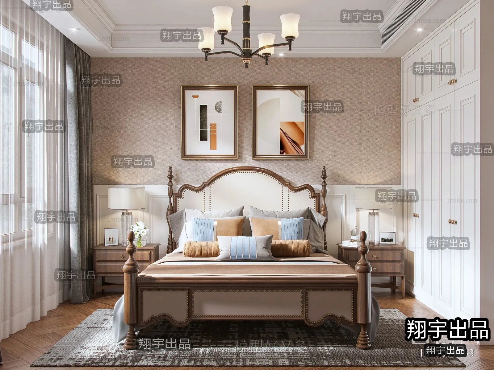 Bedroom 3D Interior Scene – American Style – 017