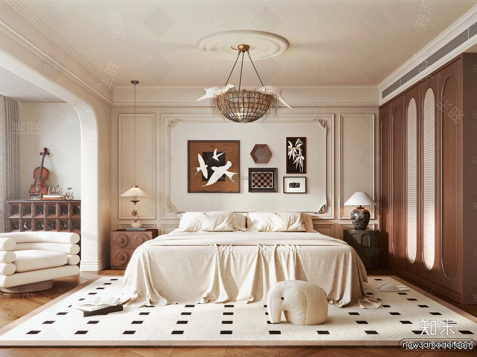 Bedroom – 3D Interior Scene – French Style – 003