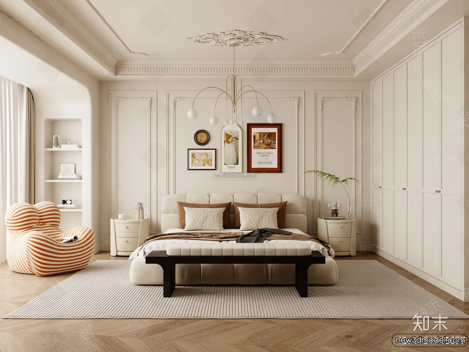 Bedroom – 3D Interior Scene – French Style – 014