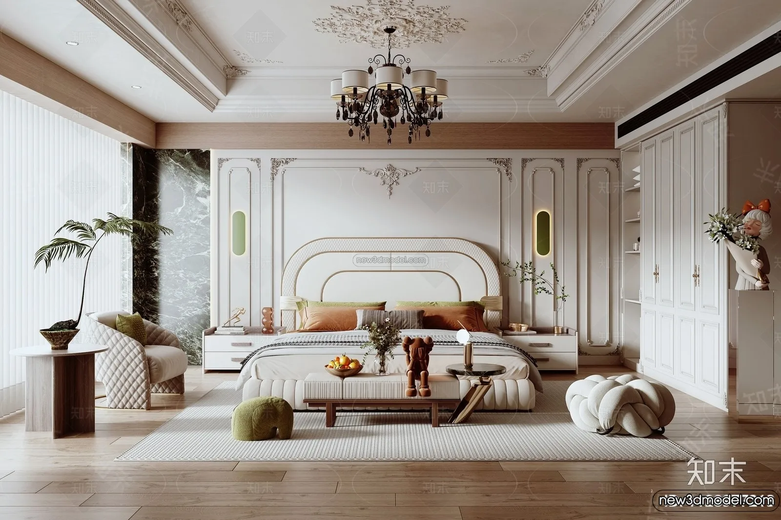 Bedroom – 3D Interior Scene – French Style – 048