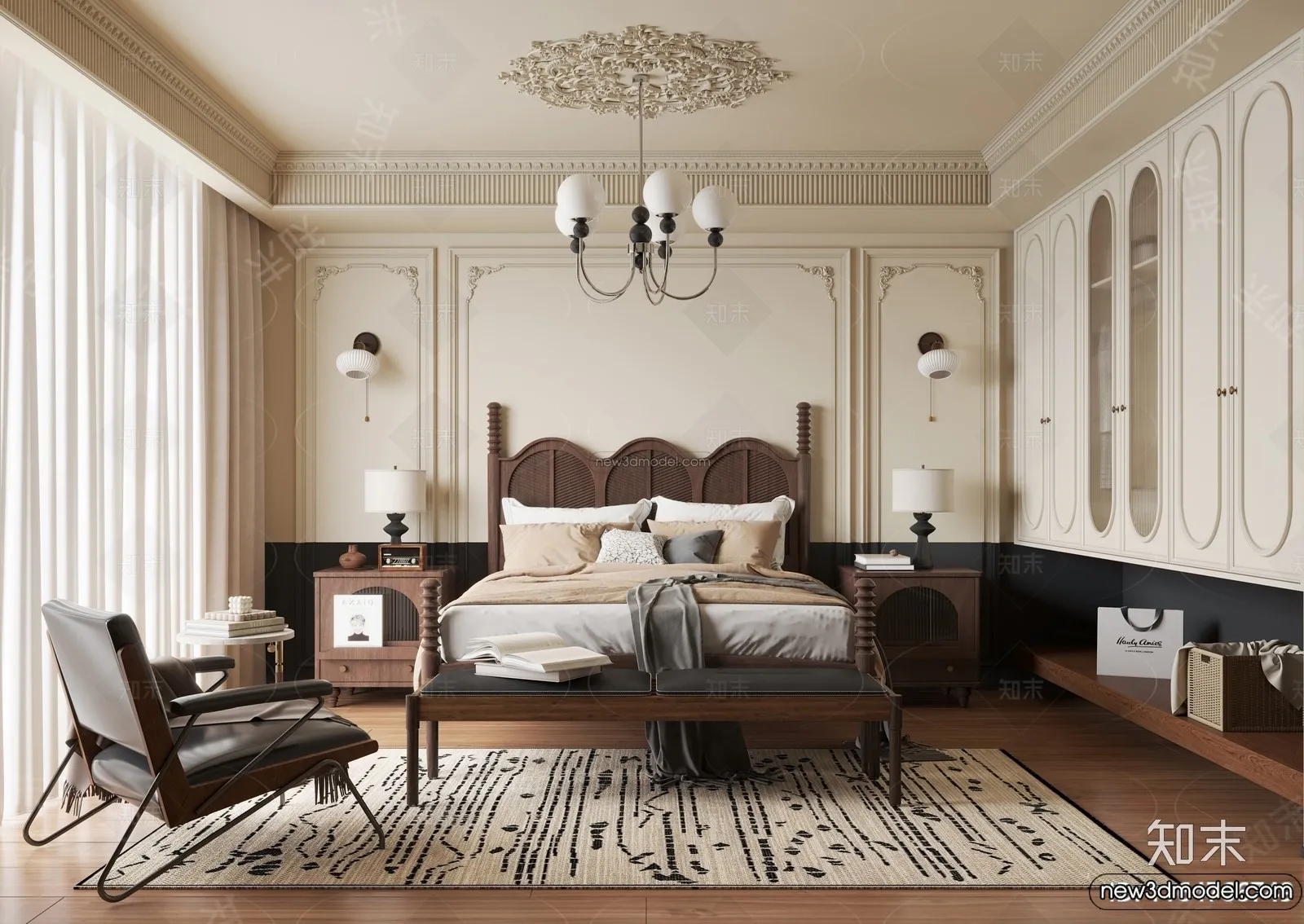 Bedroom – 3D Interior Scene – French Style – 087