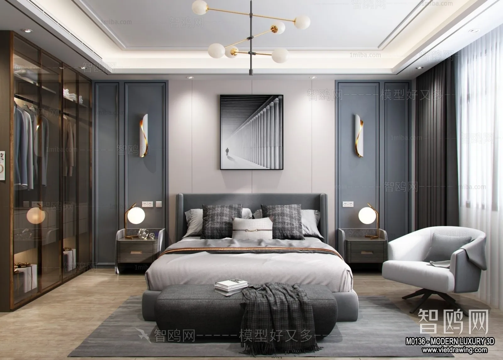 Bedroom – 3D Interior Scene – Luxury Style – 013