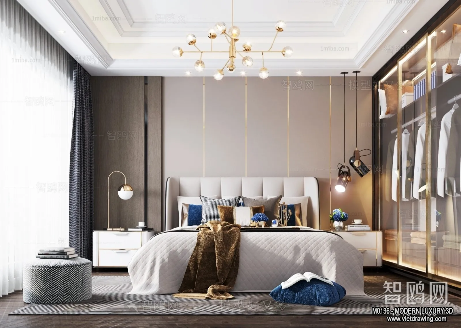 Bedroom – 3D Interior Scene – Luxury Style – 014