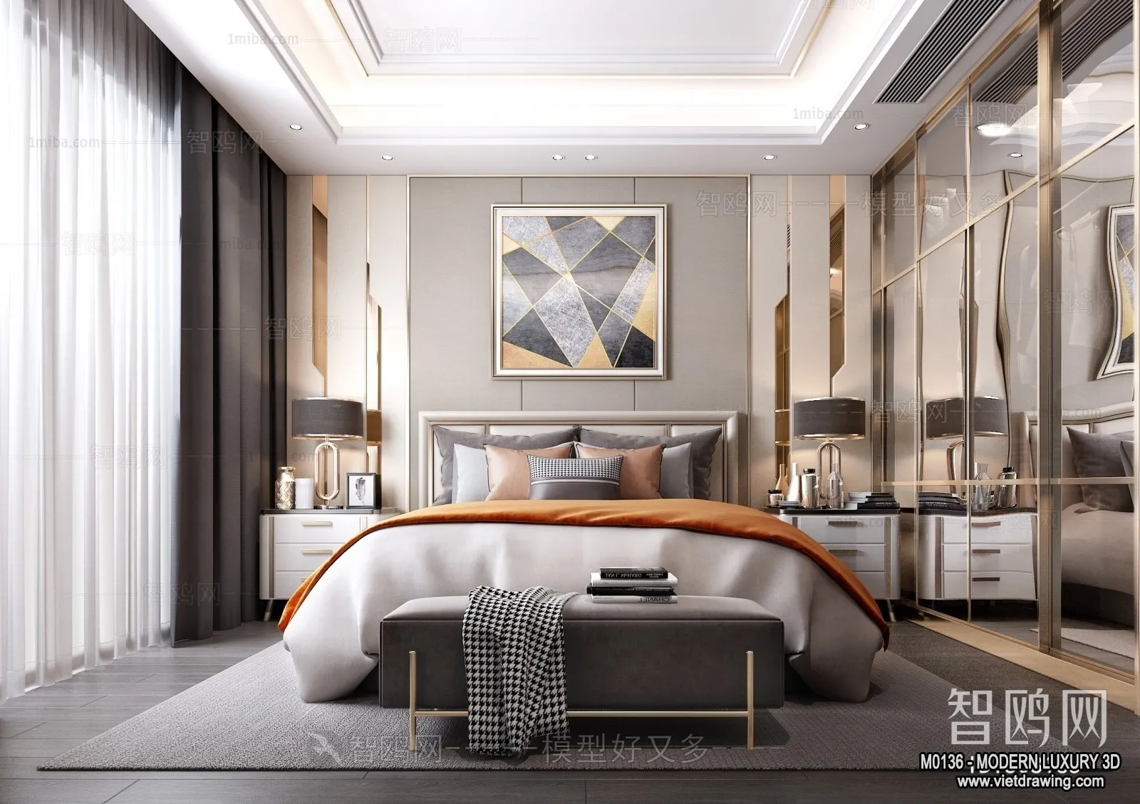 Bedroom – 3D Interior Scene – Luxury Style – 018