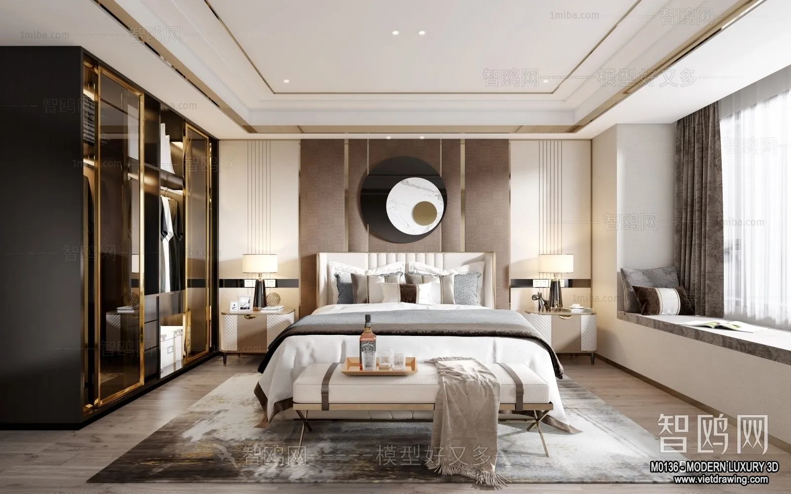 Bedroom – 3D Interior Scene – Luxury Style – 036