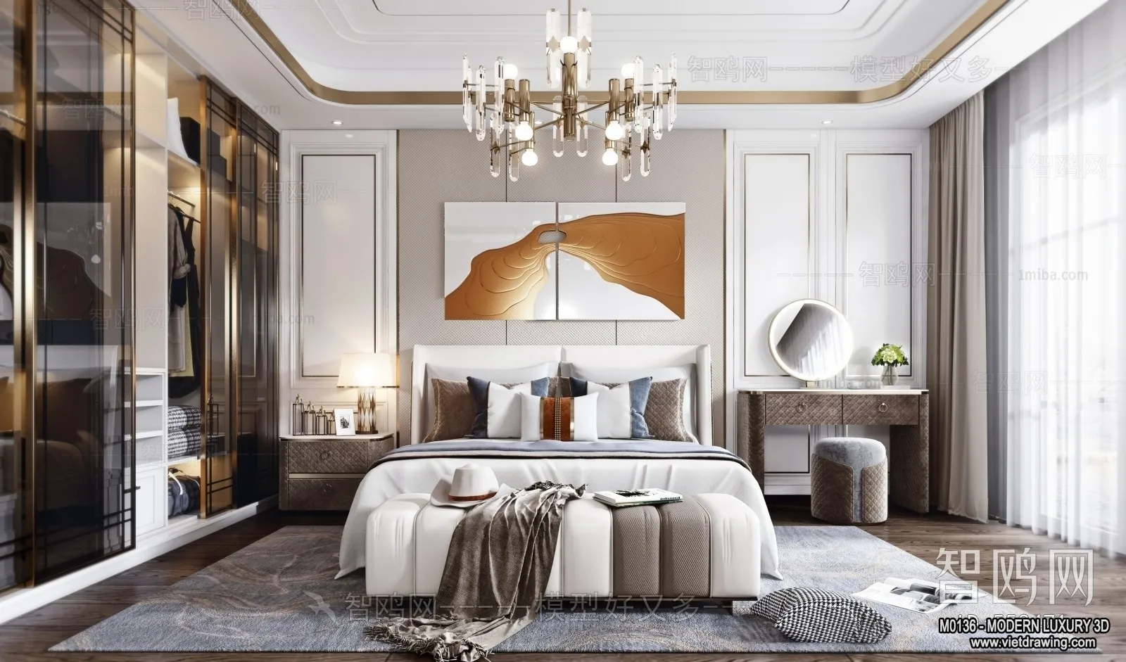 Bedroom – 3D Interior Scene – Luxury Style – 055