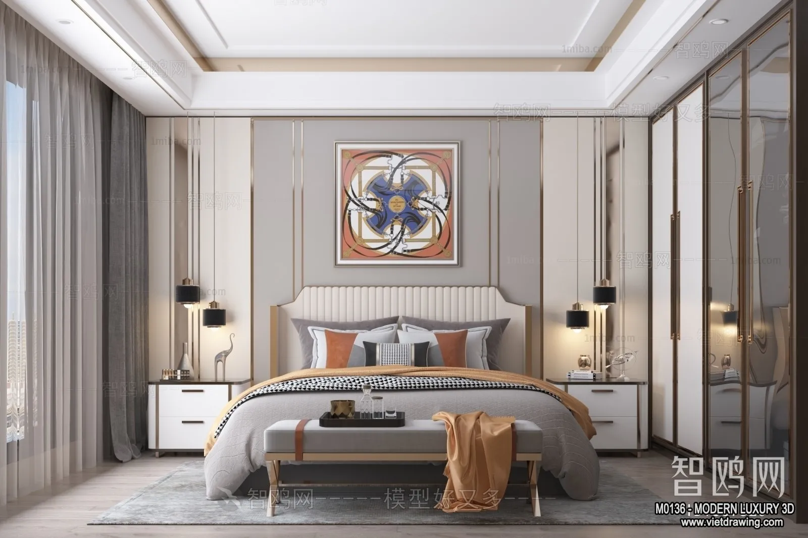 Bedroom – 3D Interior Scene – Luxury Style – 056