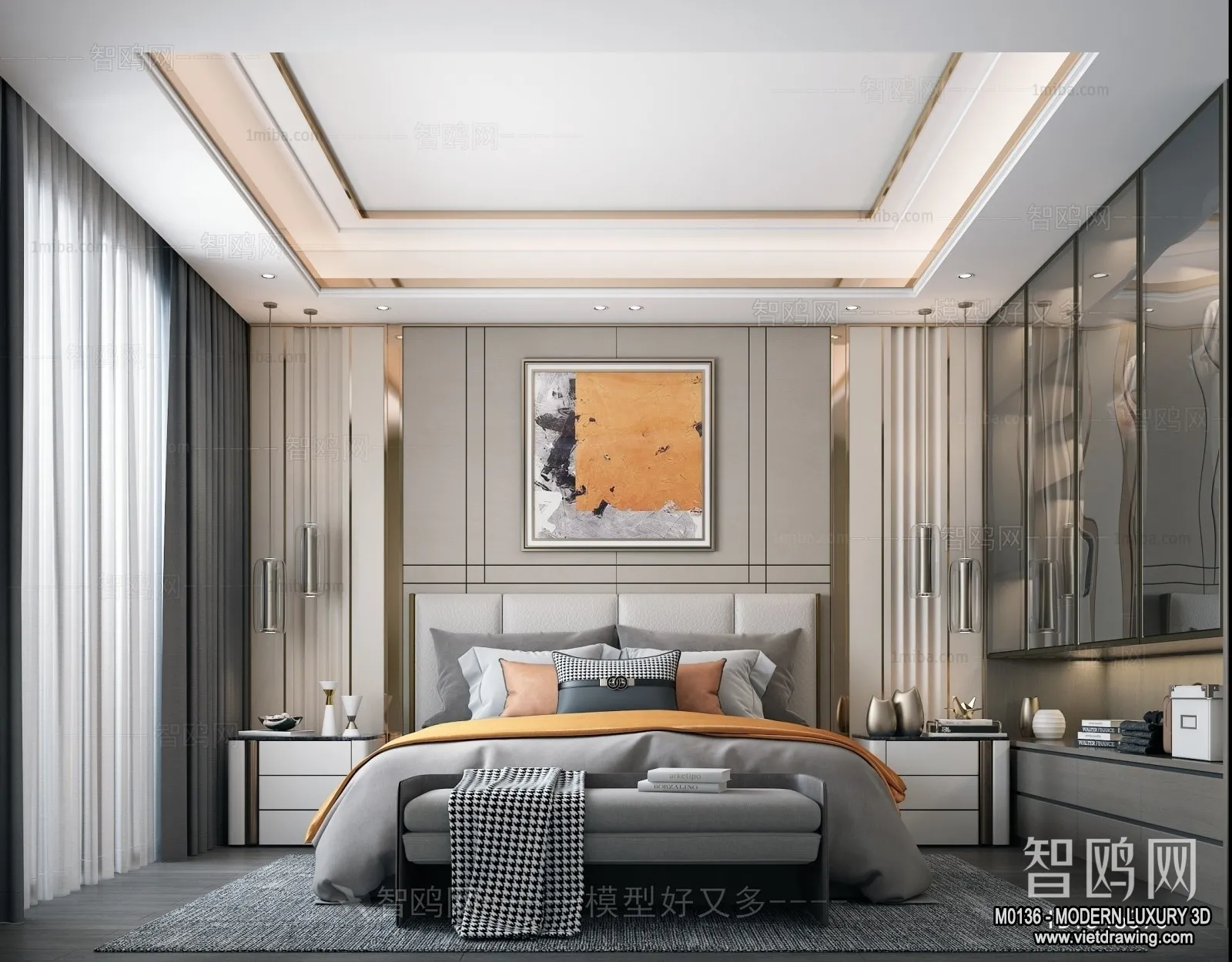 Bedroom – 3D Interior Scene – Luxury Style – 058