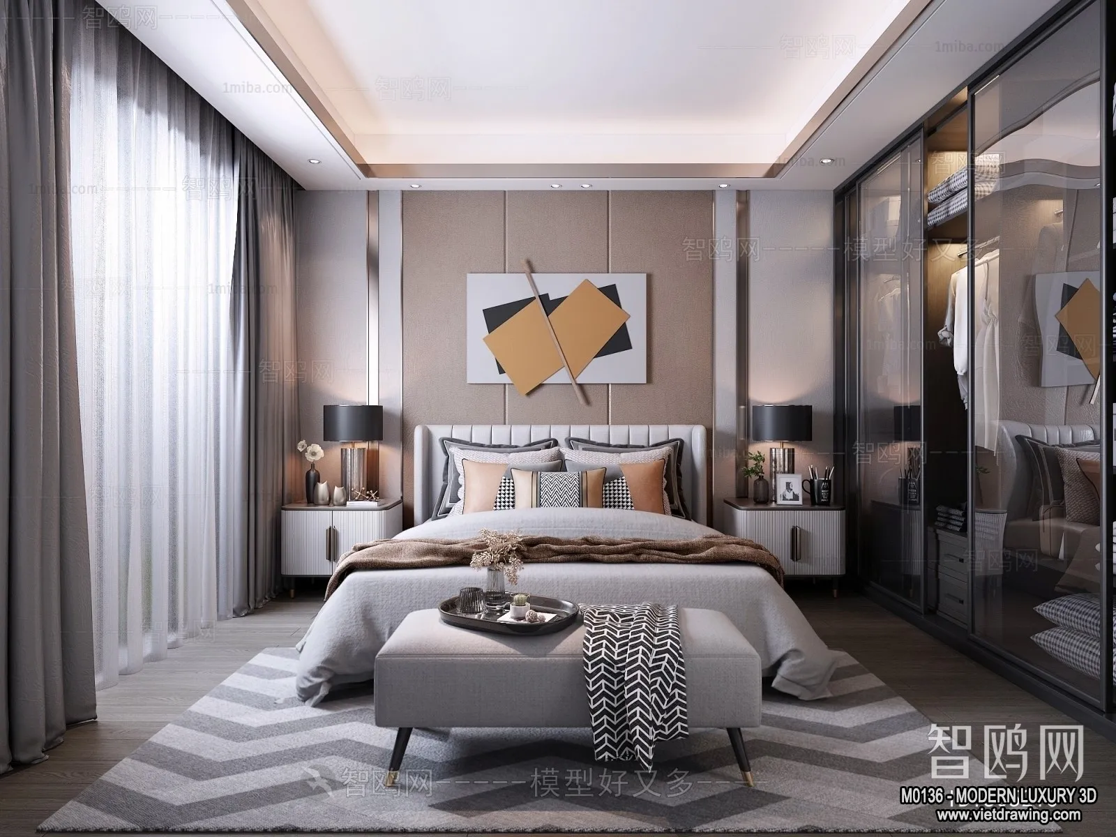 Bedroom – 3D Interior Scene – Luxury Style – 068