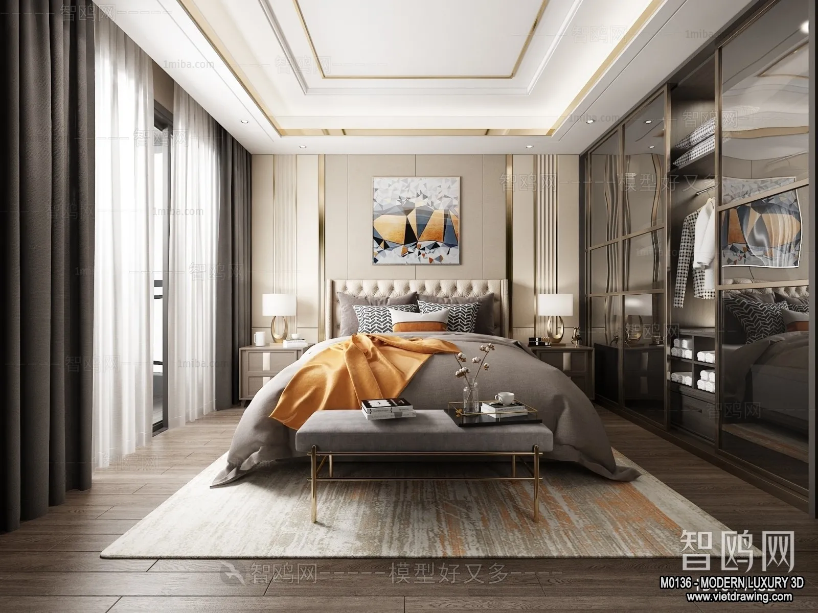 Bedroom – 3D Interior Scene – Luxury Style – 087