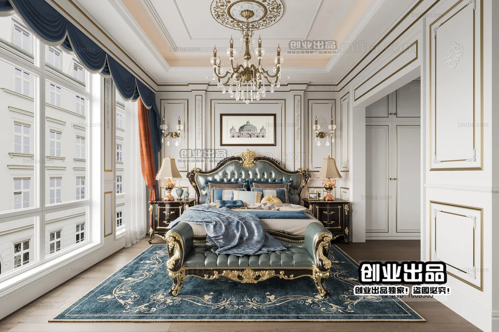 Bedroom 3D Interior Scene Model – European Style – 001