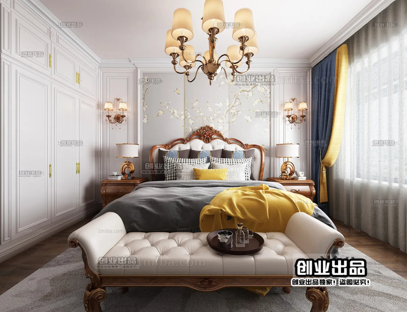 Bedroom 3D Interior Scene Model – European Style – 003