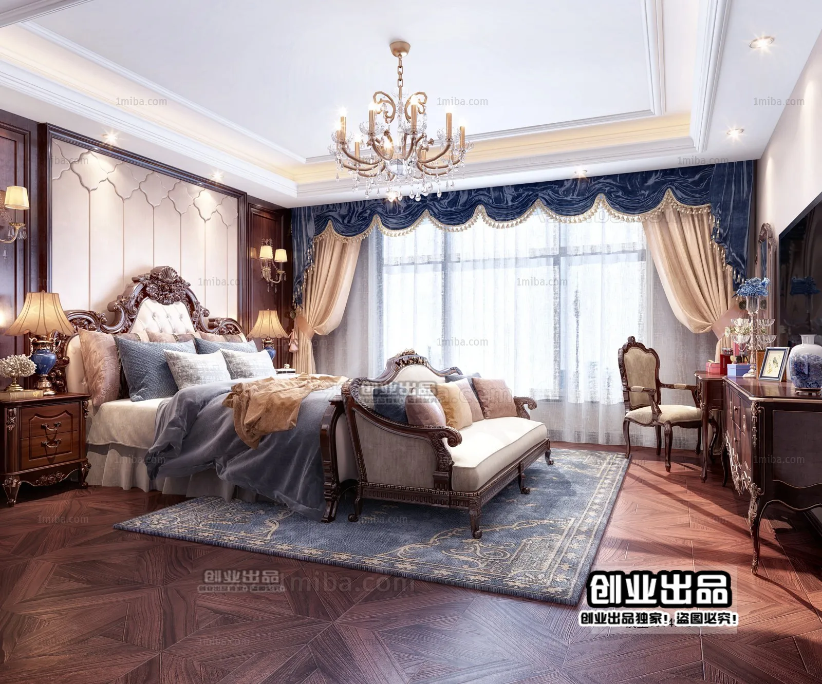 Bedroom 3D Interior Scene Model – European Style – 005