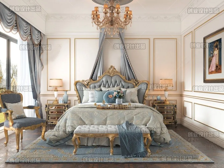 Bedroom 3D Interior Scene Model – European Style – 006