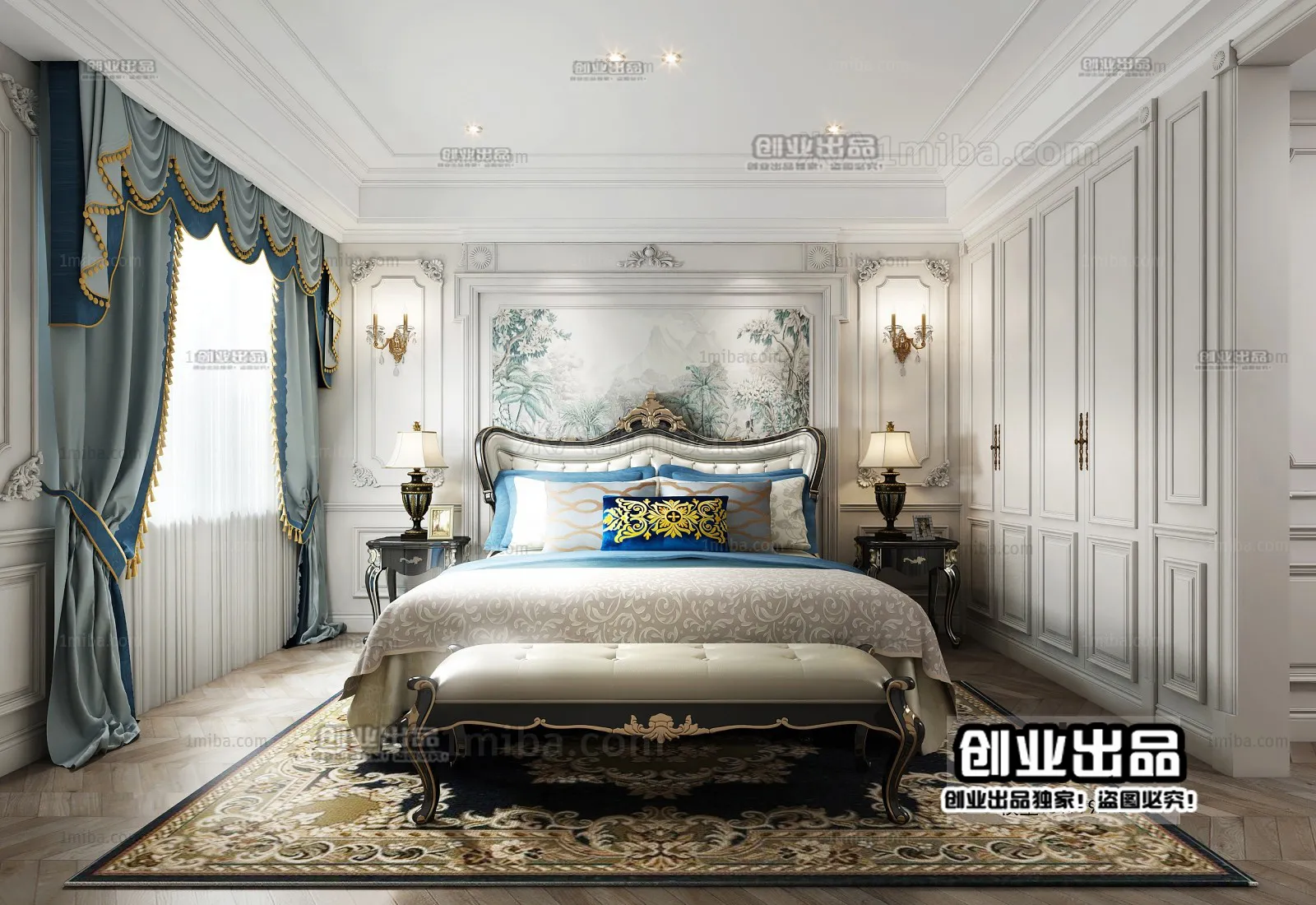 Bedroom 3D Interior Scene Model – European Style – 011