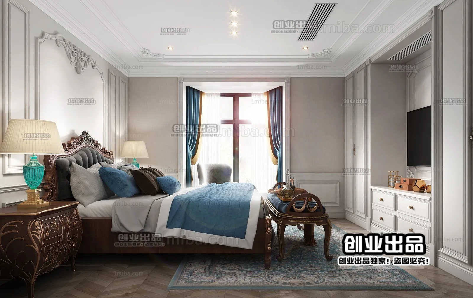 Bedroom 3D Interior Scene Model – European Style – 014