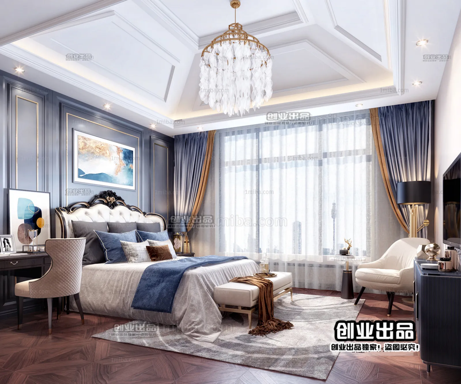 Bedroom 3D Interior Scene Model – European Style – 015