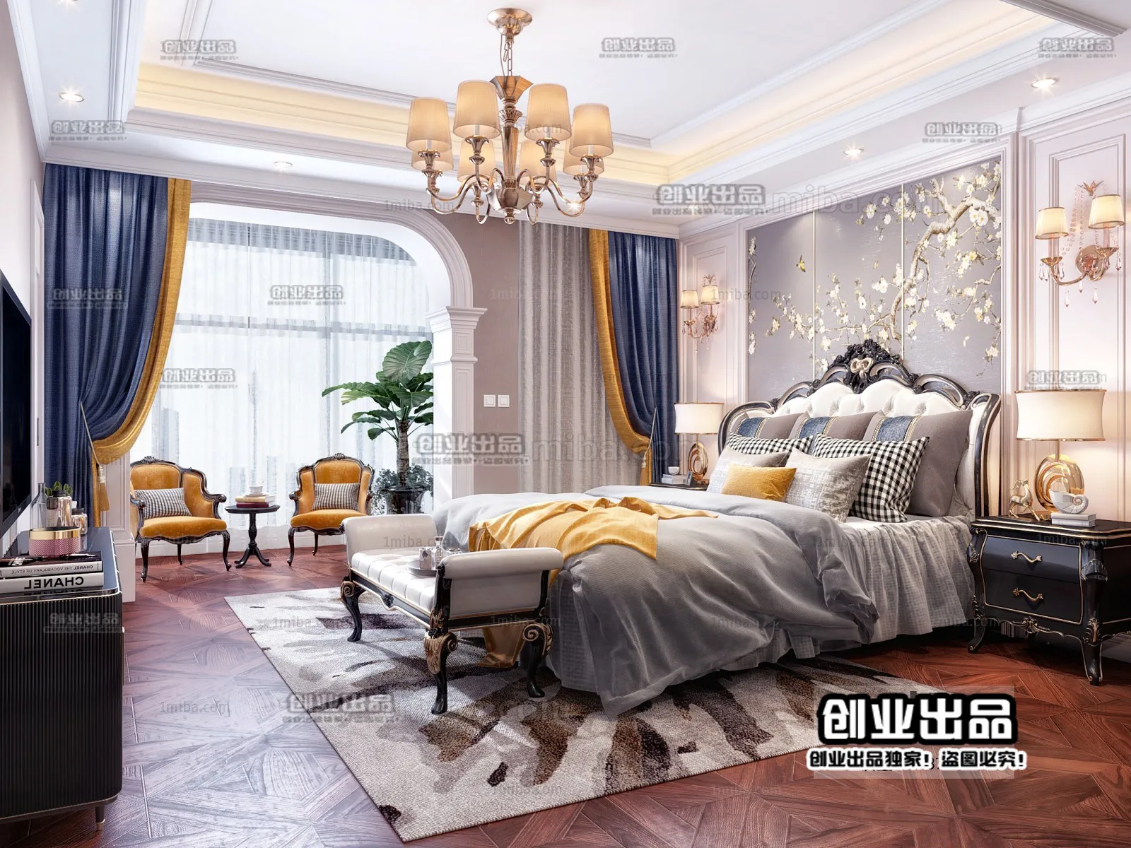 Bedroom 3D Interior Scene Model – European Style – 016