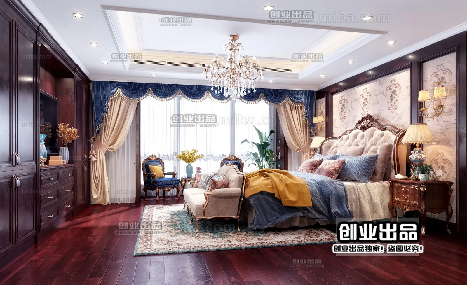 Bedroom 3D Interior Scene Model – European Style – 017