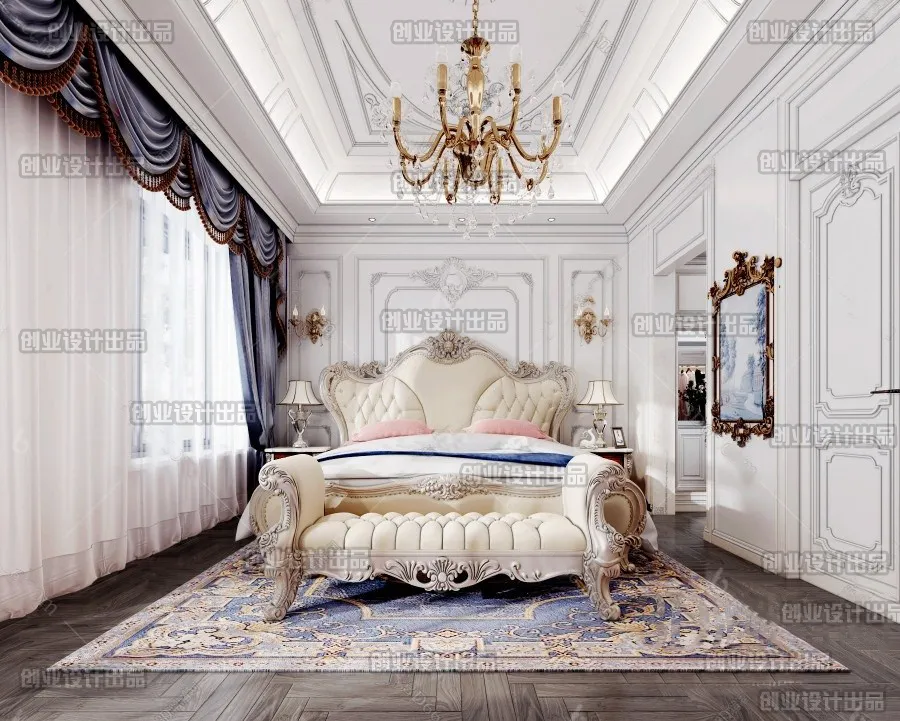 Bedroom 3D Interior Scene Model – European Style – 018