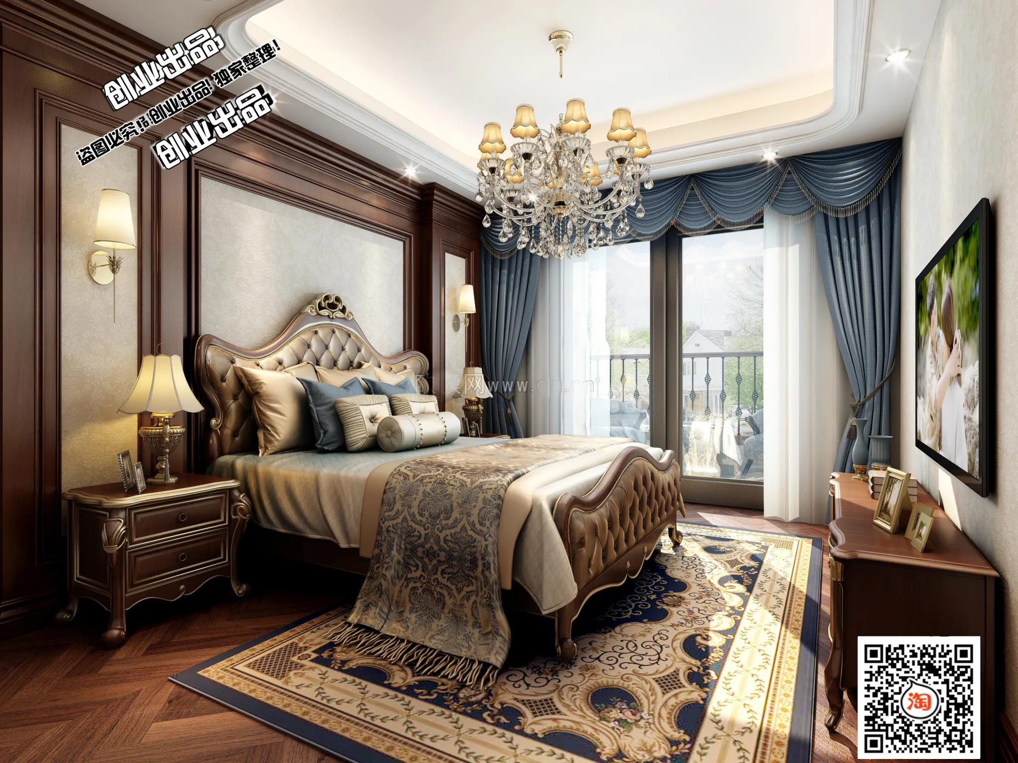 Bedroom 3D Interior Scene Model – European Style – 043