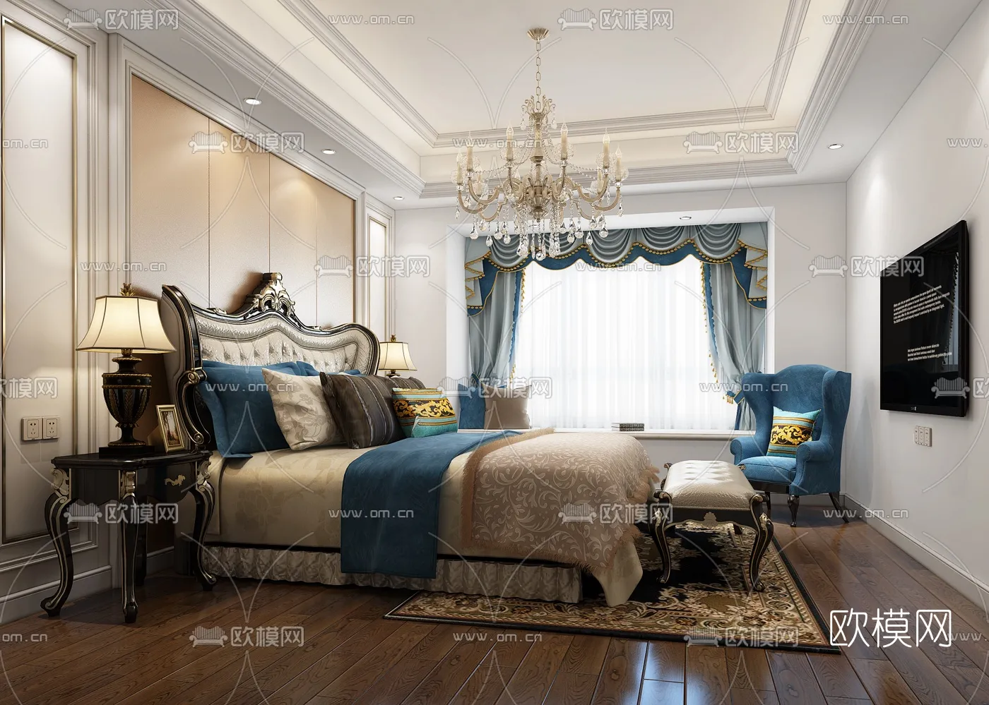 Bedroom 3D Interior Scene Model – European Style – 044