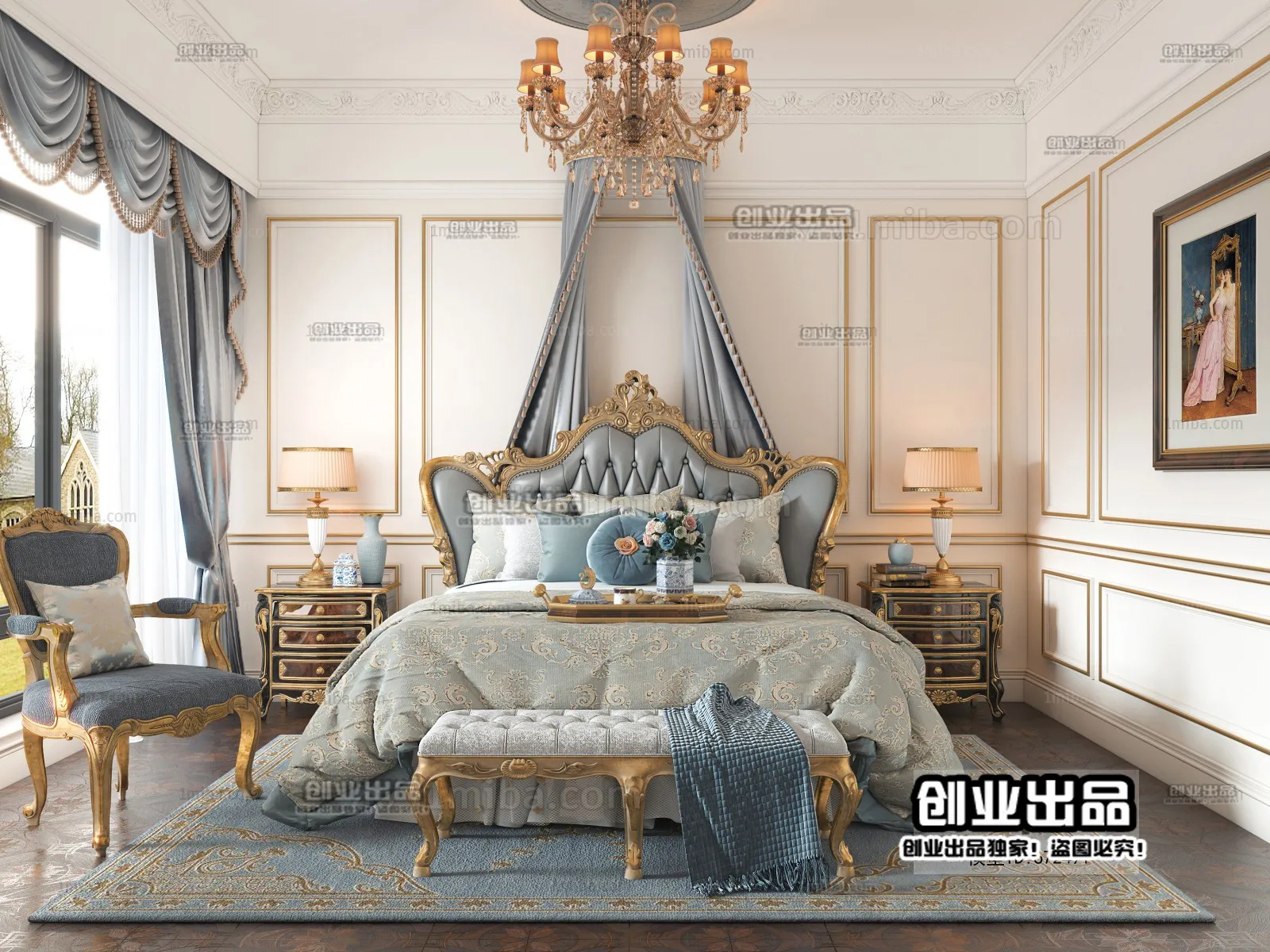 Bedroom 3D Interior Scene Model – European Style – 045