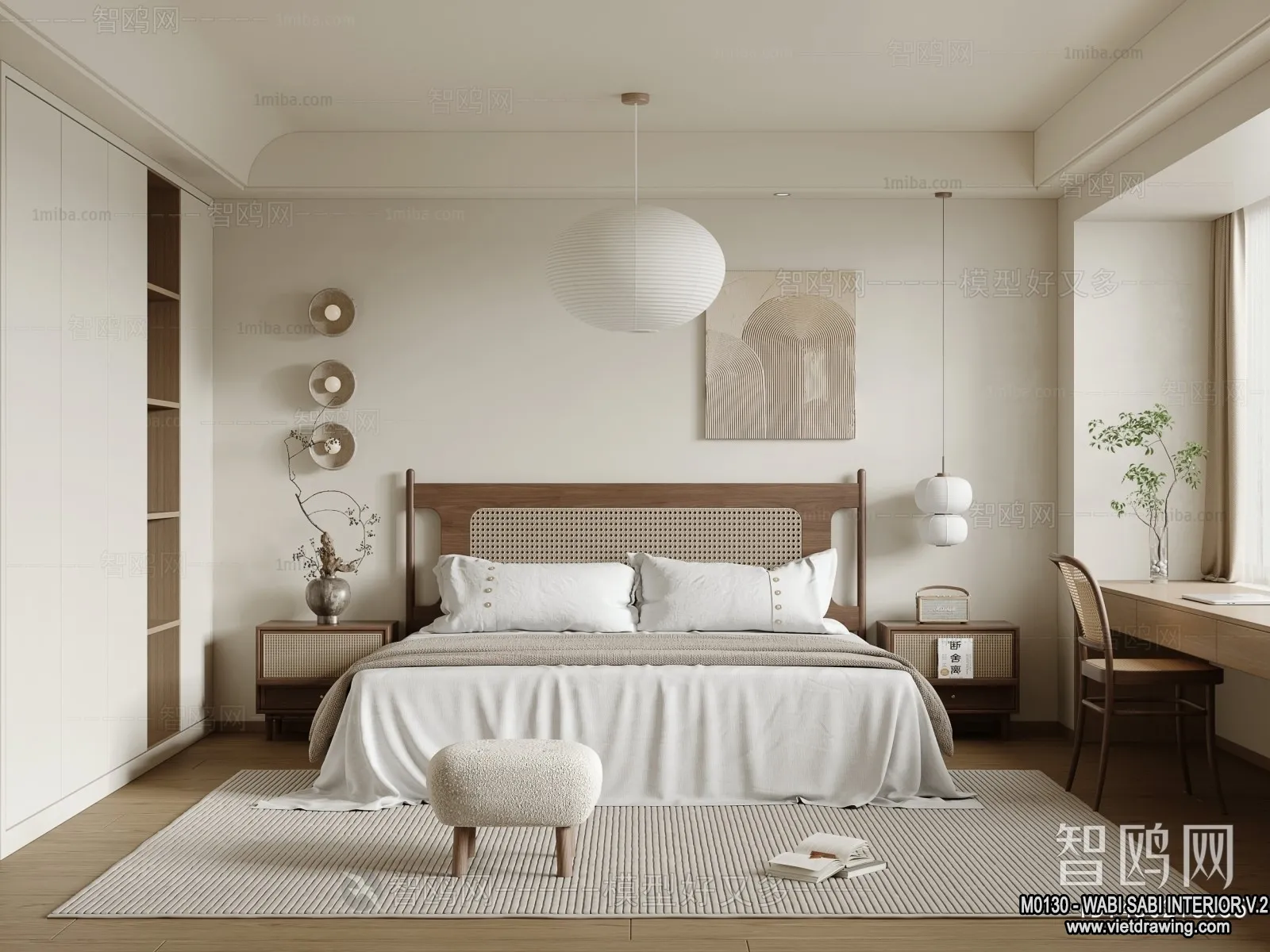 Bedroom 3D Interior Scene Model – Wabi Sabi Style – 019