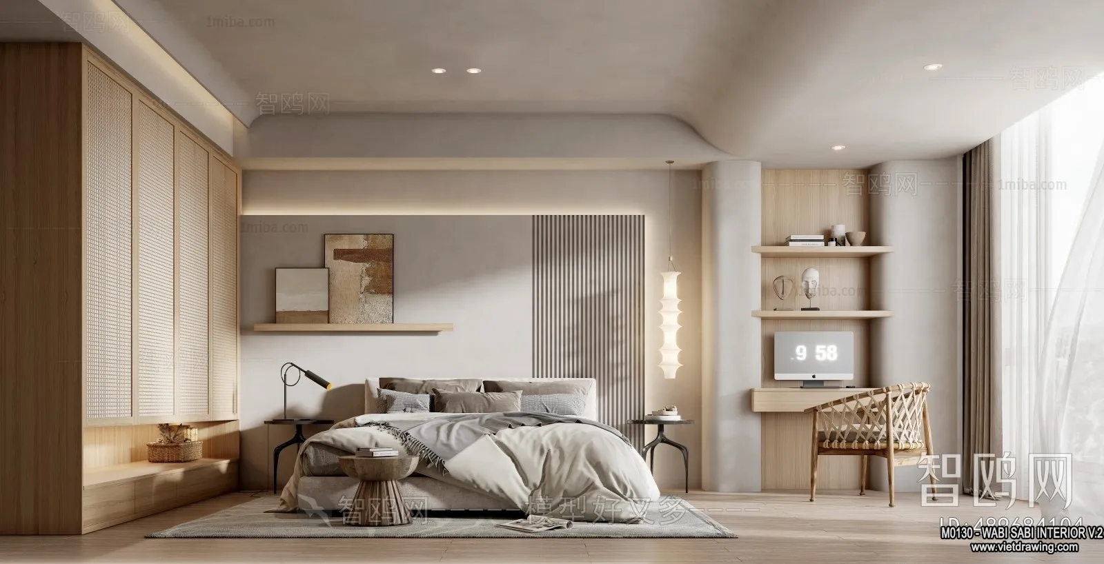 Bedroom 3D Interior Scene Model – Wabi Sabi Style – 021