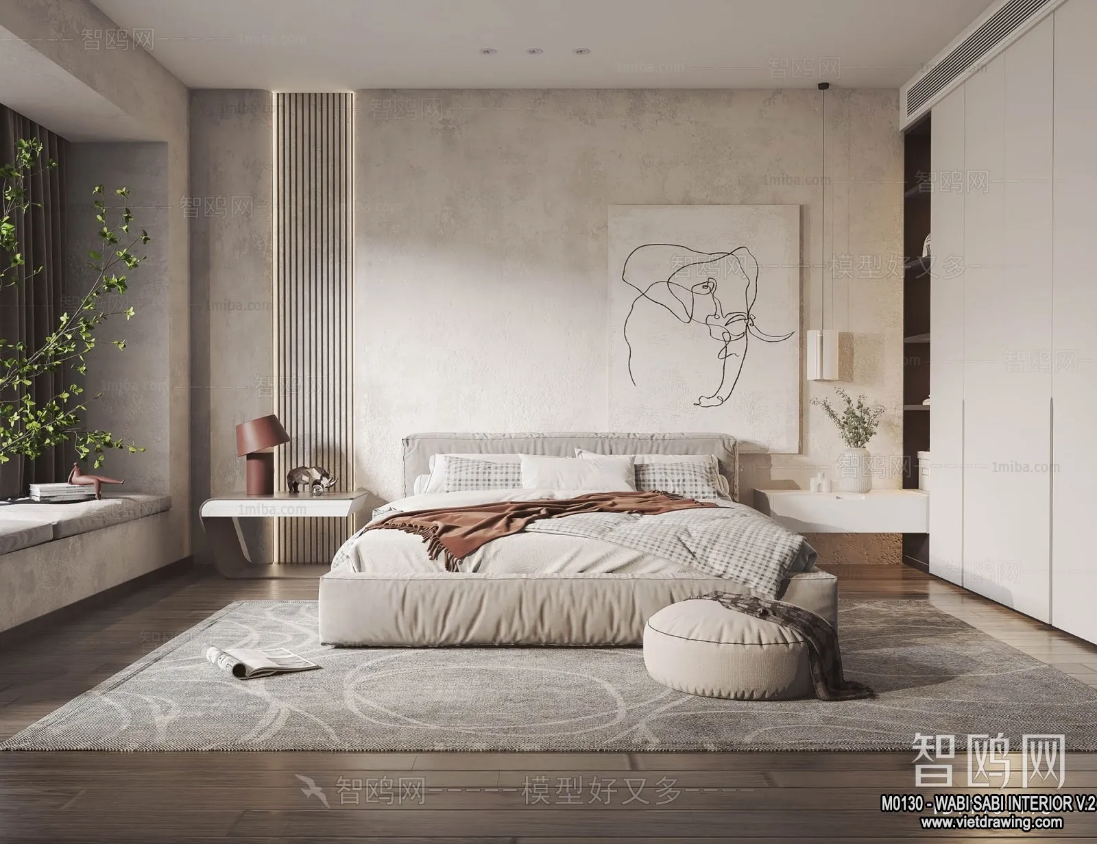 Bedroom 3D Interior Scene Model – Wabi Sabi Style – 025