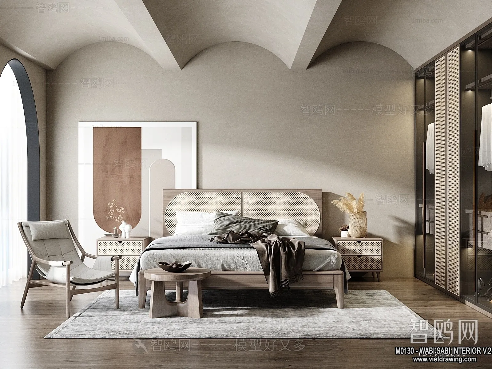 Bedroom 3D Interior Scene Model – Wabi Sabi Style – 029