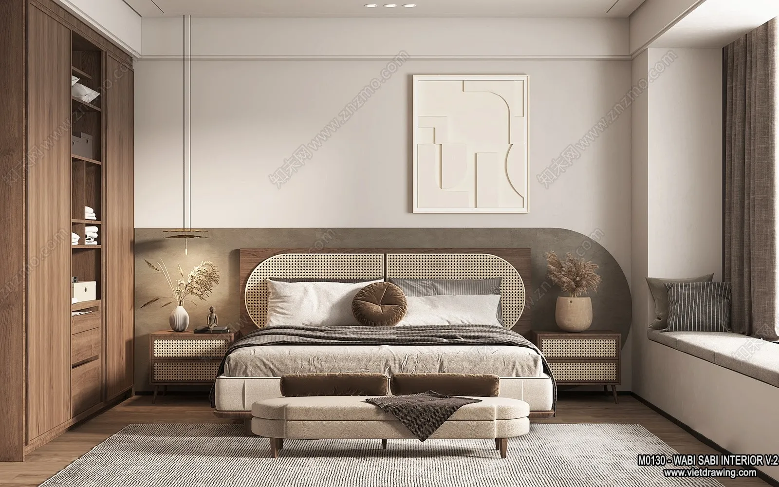 Bedroom 3D Interior Scene Model – Wabi Sabi Style – 032