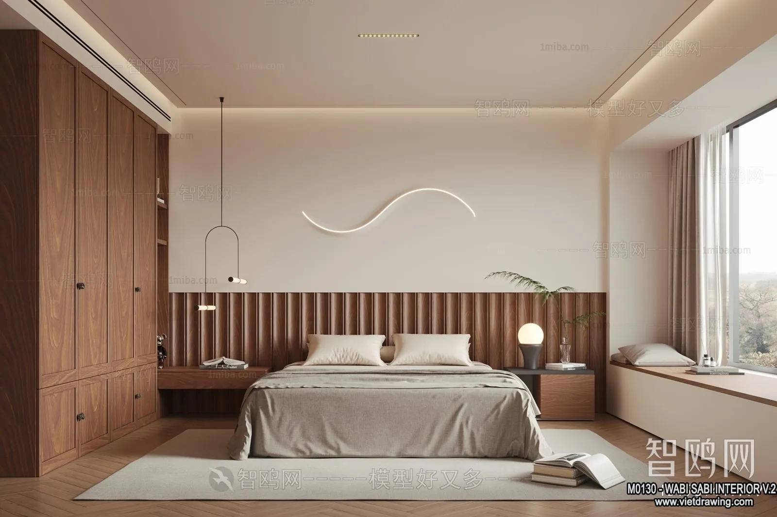 Bedroom 3D Interior Scene Model – Wabi Sabi Style – 036