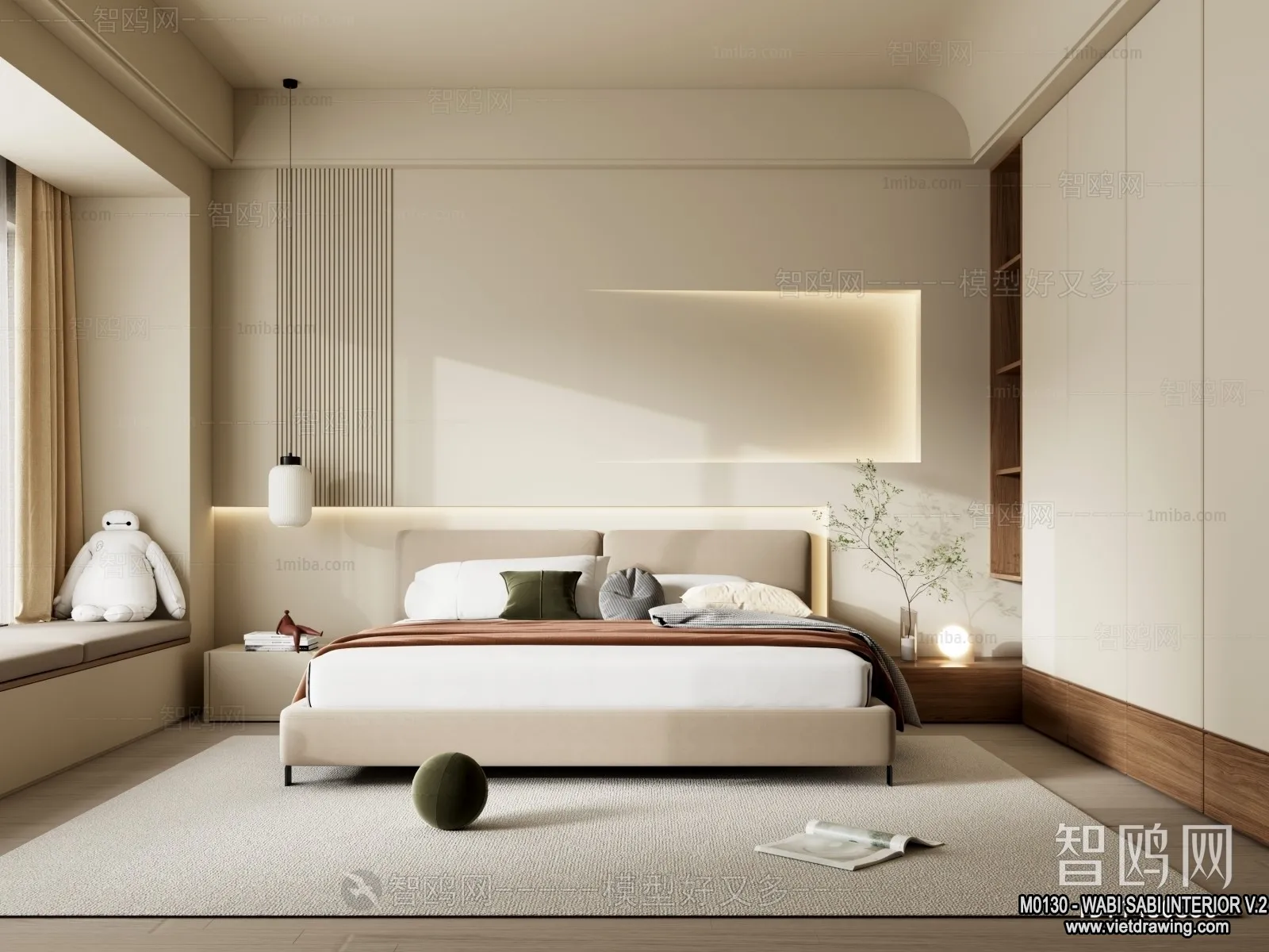 Bedroom 3D Interior Scene Model – Wabi Sabi Style – 037