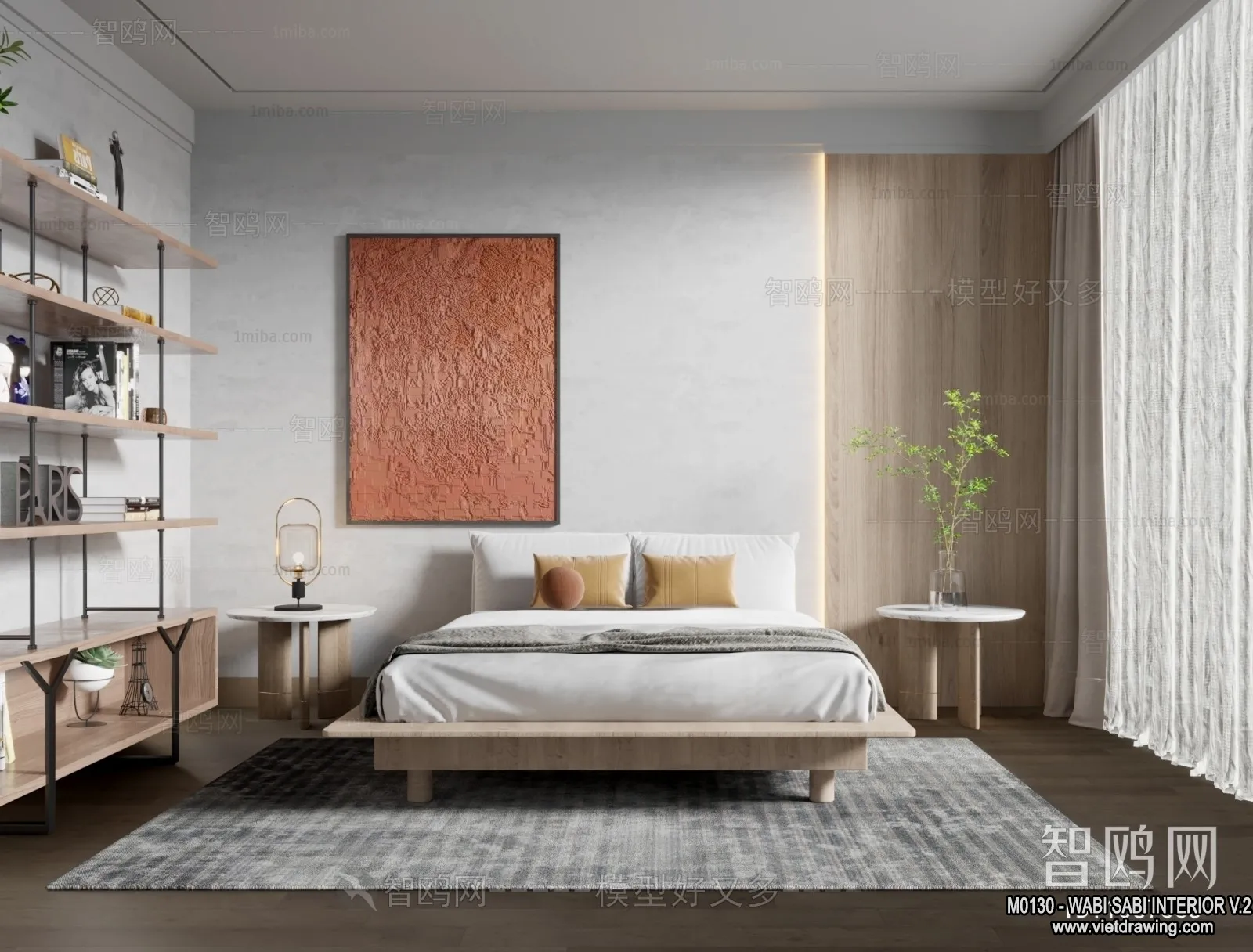 Bedroom 3D Interior Scene Model – Wabi Sabi Style – 038