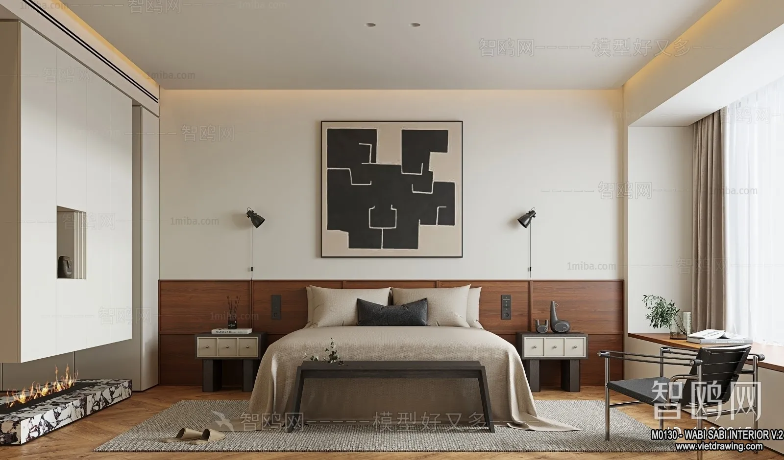 Bedroom 3D Interior Scene Model – Wabi Sabi Style – 044