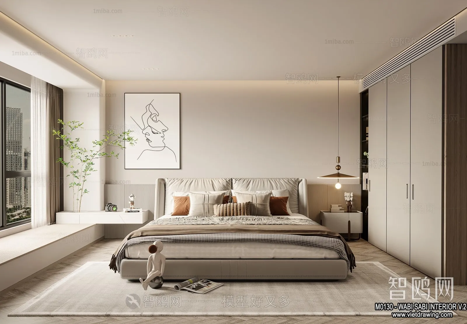 Bedroom 3D Interior Scene Model – Wabi Sabi Style – 046