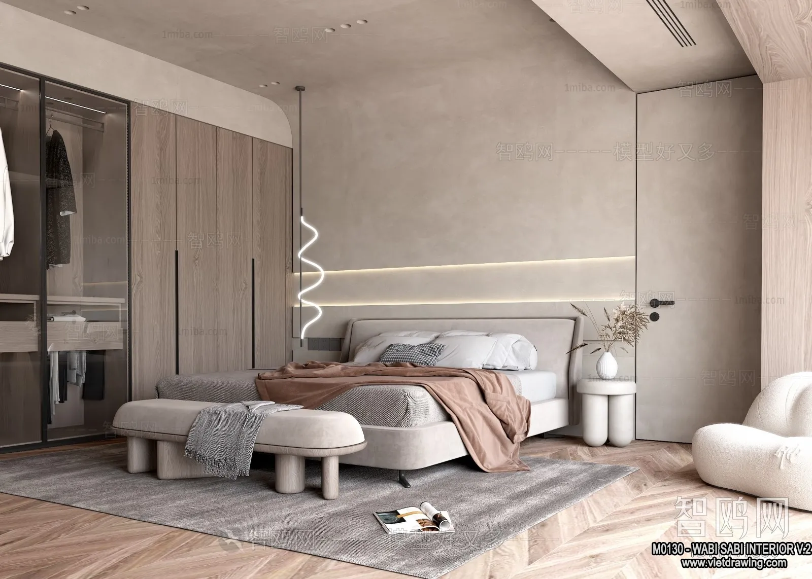 Bedroom 3D Interior Scene Model – Wabi Sabi Style – 048