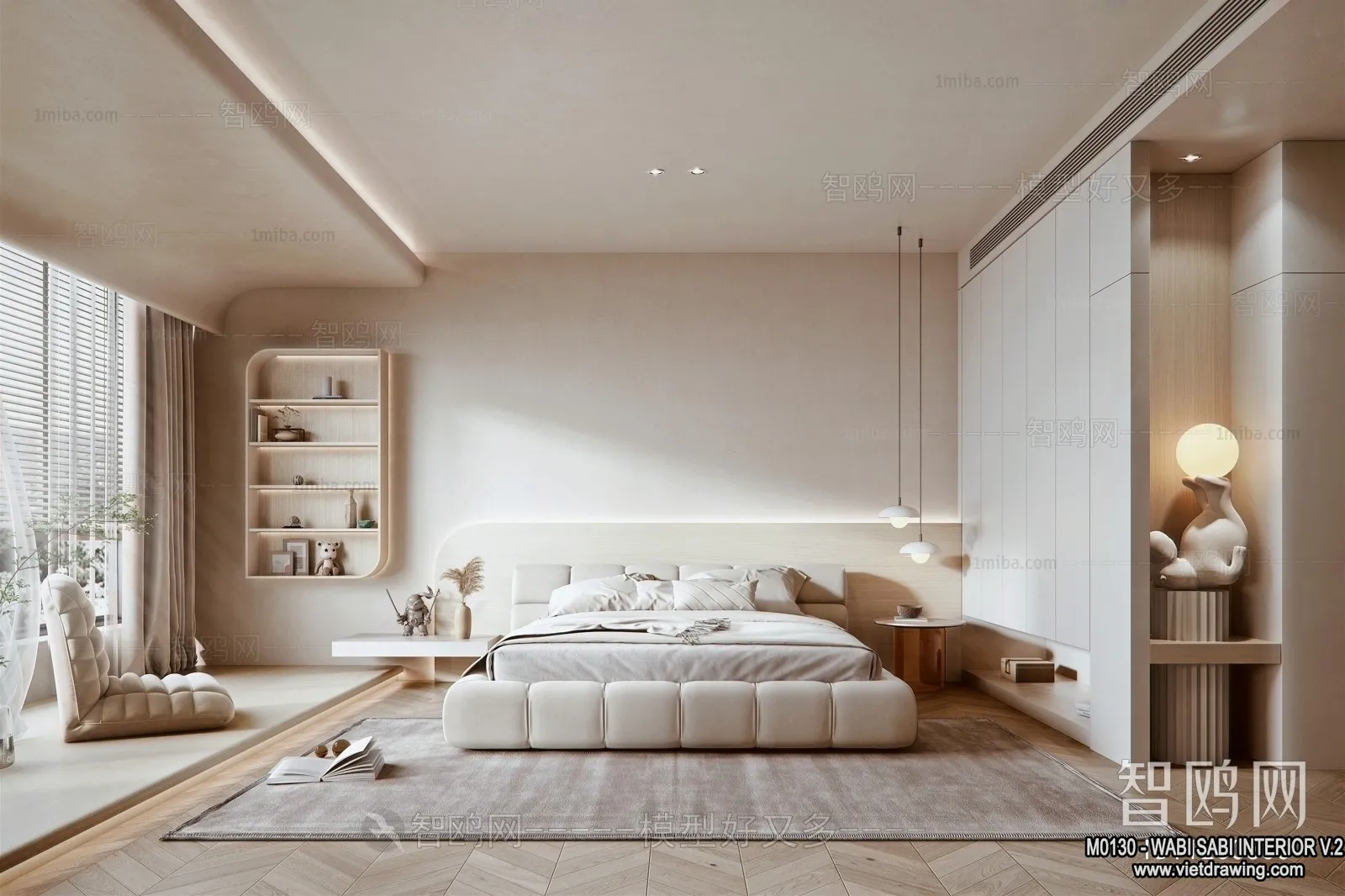 Bedroom 3D Interior Scene Model – Wabi Sabi Style – 049