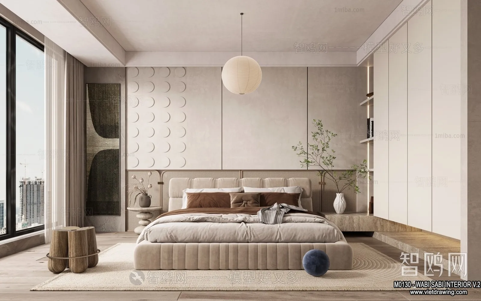 Bedroom 3D Interior Scene Model – Wabi Sabi Style – 053