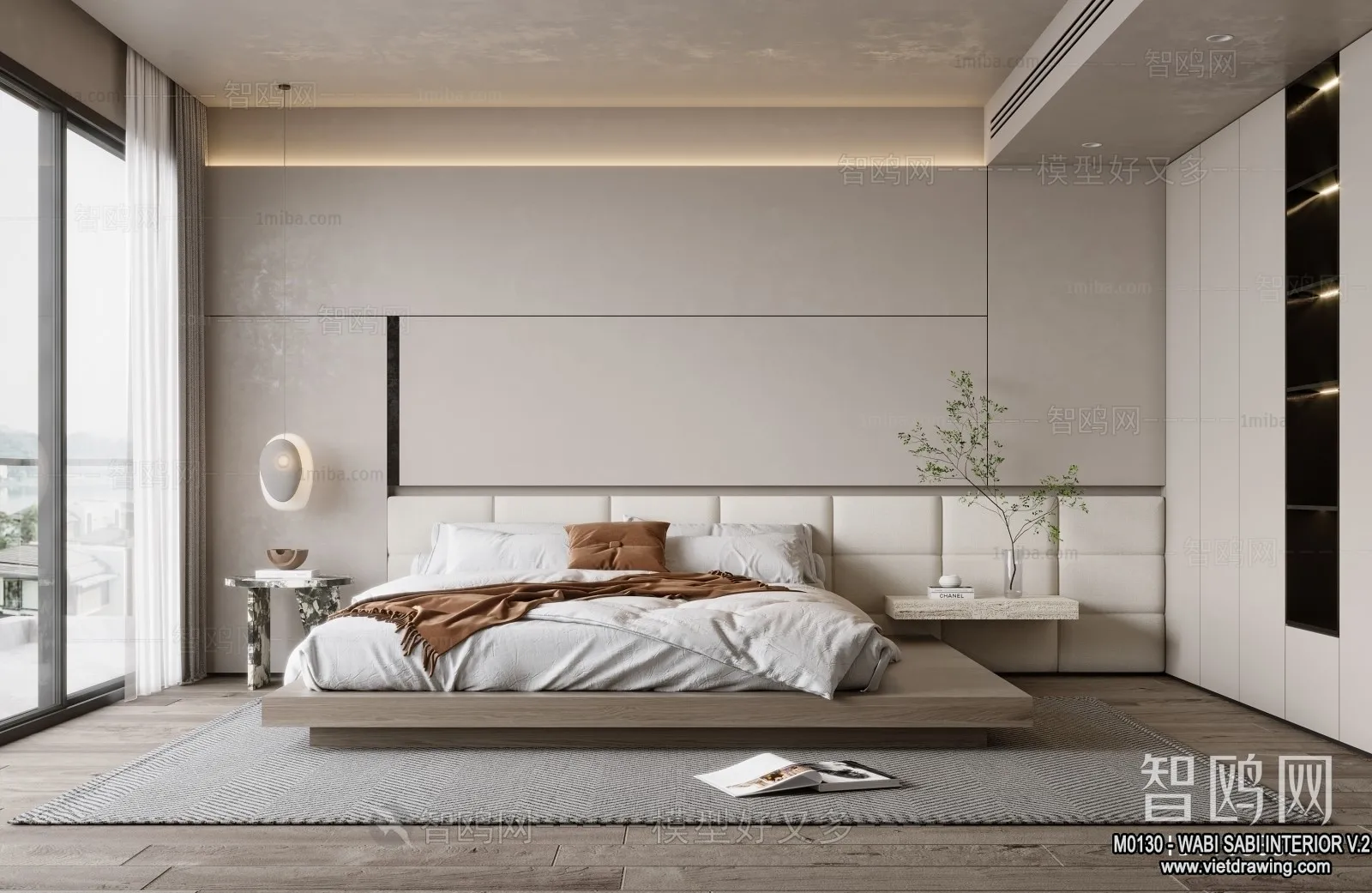 Bedroom 3D Interior Scene Model – Wabi Sabi Style – 054