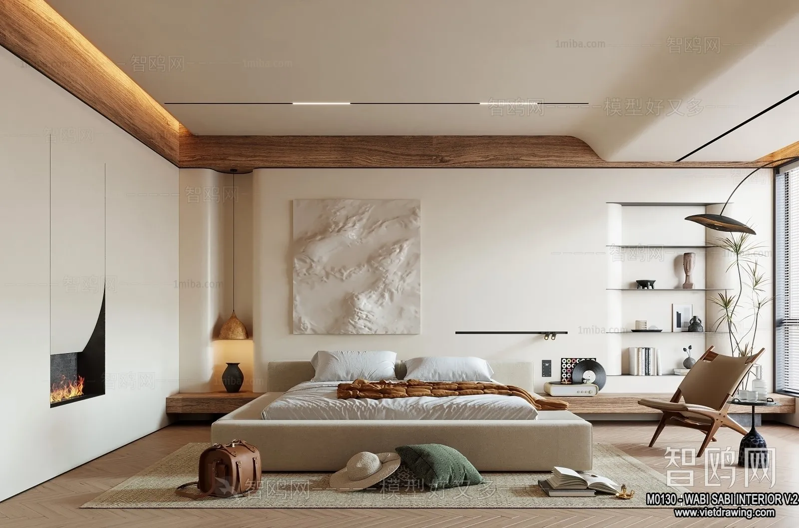 Bedroom 3D Interior Scene Model – Wabi Sabi Style – 055